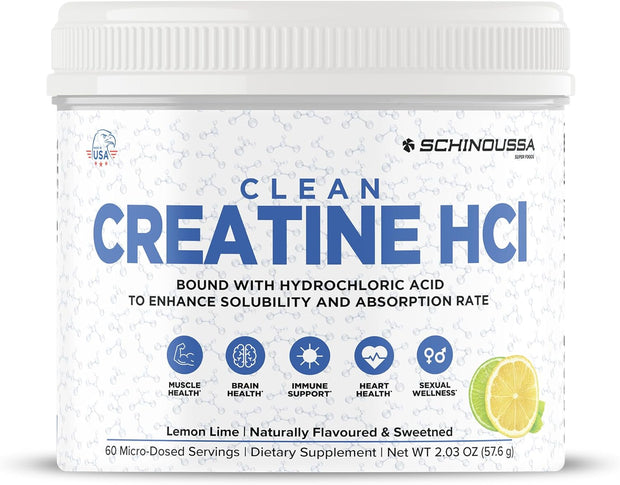 Lemon Lime Creatine HCL Powder | Micro-Dosed High Absorption Creatine | Naturally Flavored & Sweetened | Stimulant-Free | Vegan, Gluten-Free | Pre/Post Workout Supplement | 60 Servings