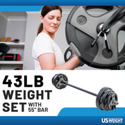 US Weight Barbell Weight Set for Home Gym with 55” padded Bar - Adjustable Weights for Exercise, Lifting, and to Build Muscle