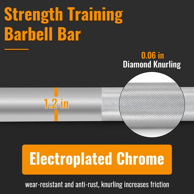 PayLessHere Barbell 7Ft Olympic Barbell 700lbs Capacity Solid Chrome BarBell Bar for Strength Training, Weightlifting, and Powerlifting(2Inch Diameter)