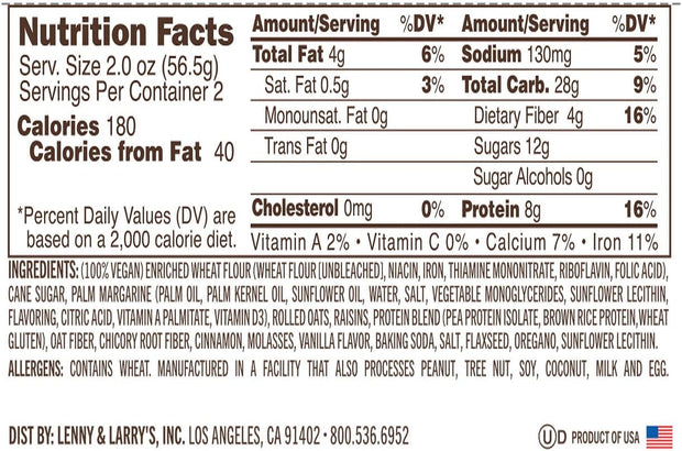 Lenny & Larry's The Vegan Complete Cookie Oatmeal Raisin - 12 Cookies