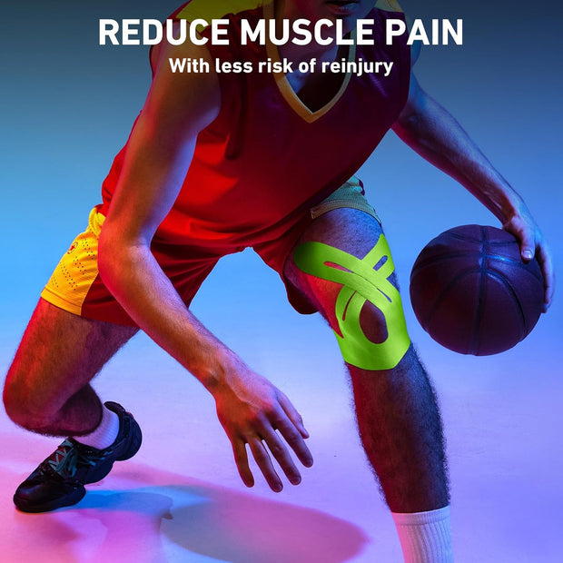 PreCut Kinesiology Tape for Knees, 12 PCS Waterproof KTQUICK Knee Tape for Knee Pain Relief Pre Cut, Original Cotton Athletic Knee Tape, Waterproof & Hypoallergenic Latex-Free for Sports (Black)