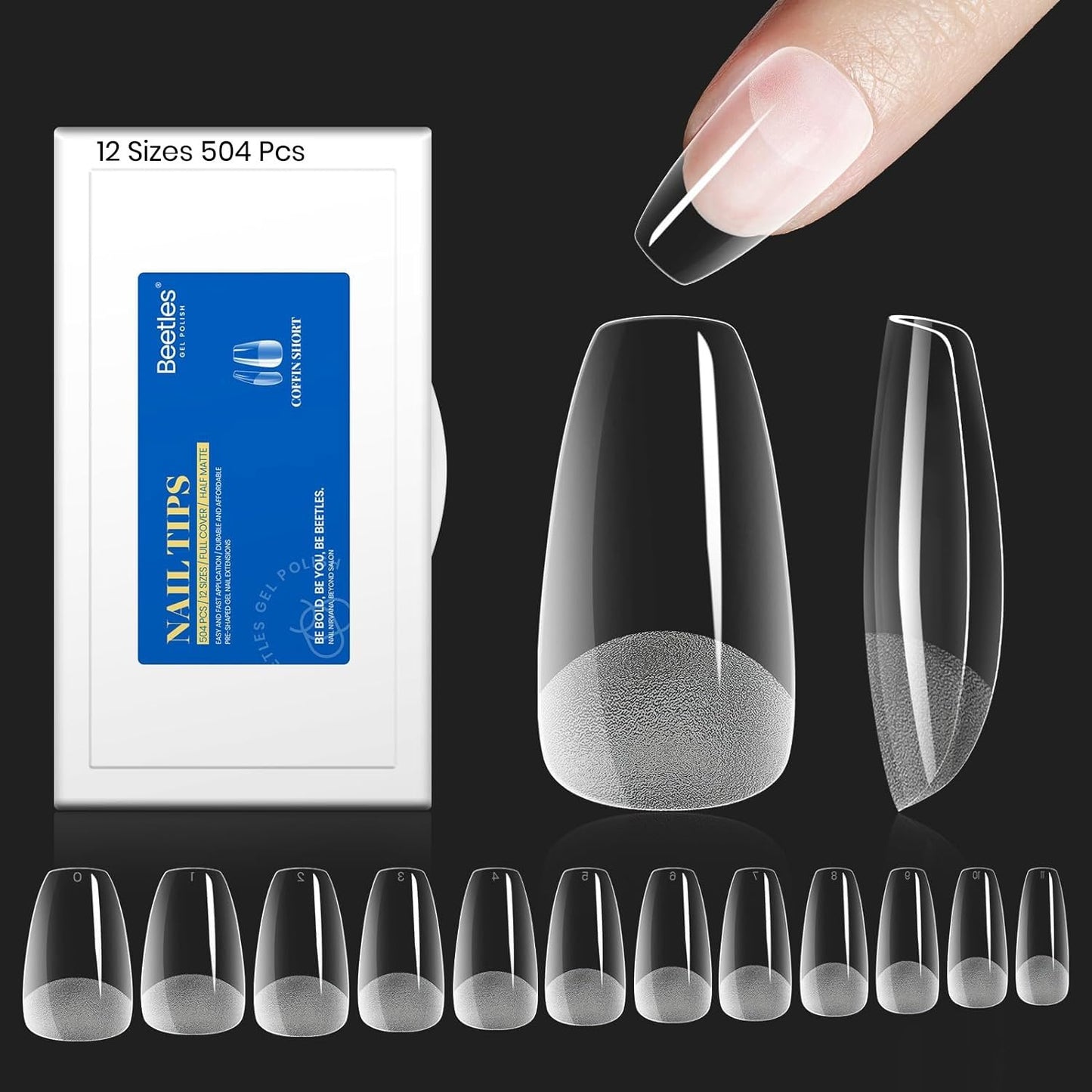Beetles Toe Nail Tips Square - 16 Sizes 192 Pcs Full Cover Nail Tips Fake Acrylic Toe Nail Pre-etched Double Matte Press on Toenails, Soft Gel Toe Nail Extensions for Women