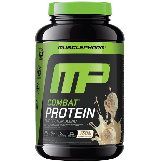 MusclePharm Combat Protein Powder, Chocolate Milk Flavor, Fuels Muscles for Productive Workouts, 5 Protein Sources Including Whey Protein Isolate & Egg Albumin, Gluten Free, 2 lb, 24 Servings