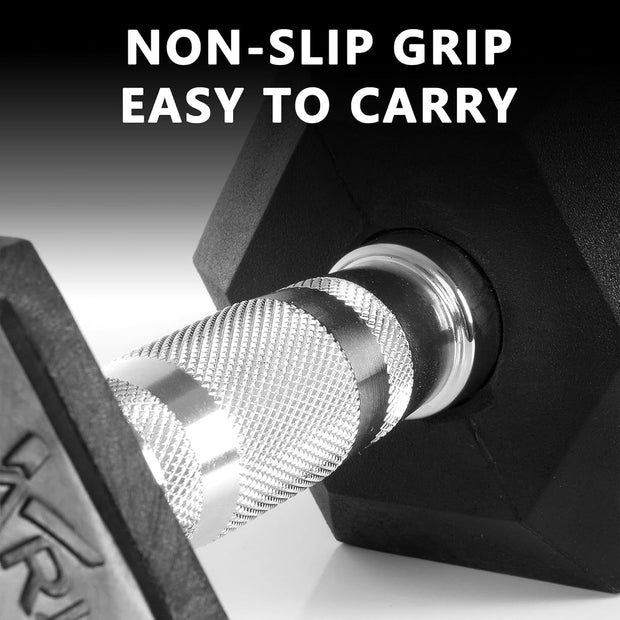 YUFER Rubber Hex Dumbbell Set with Rack - 6 Pair 5-50 lbs Hand Free Weight for Strength Encased 350/450/550lbs Weights with Vertical Storage Rack Fitness Home Gym Equipment