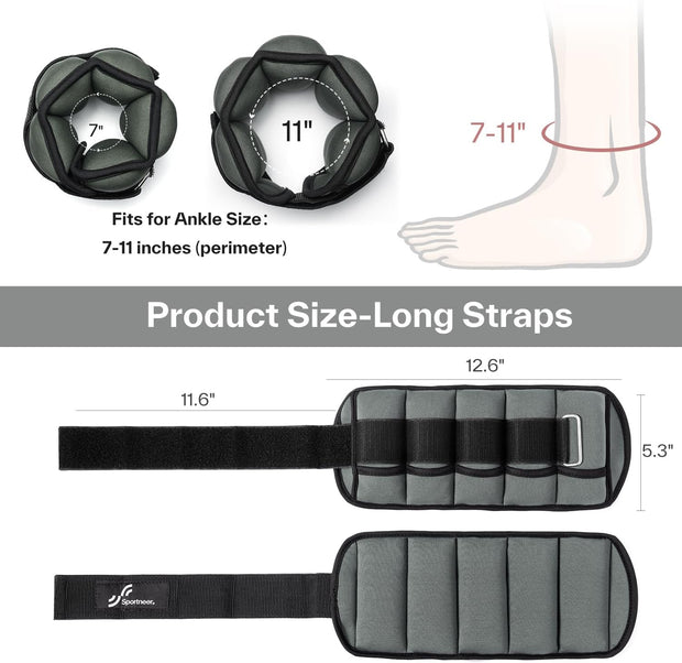 Sportneer Adjustable Ankle Weights for Women and Men 7 lbs/Pair Adjustable Leg Weights with Secure Straps, Strength Training Weighted for Yoga, Walking, Running, Aerobics, Gym, Physical Therapy