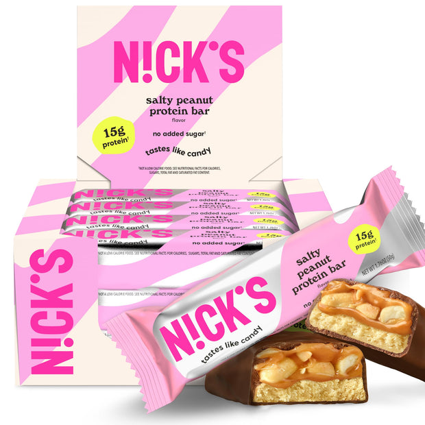 Nick's Protein Bars Crispy Cookie Chocolate, High Protein, Low Calories, Low Carb, Keto Friendly Snacks No Added Sugar (Multipack 12 bars x 50g), Crispy Cookie flavor