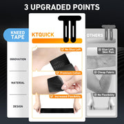 PreCut Kinesiology Tape for Knees, 12 PCS Waterproof KTQUICK Knee Tape for Knee Pain Relief Pre Cut, Original Cotton Athletic Knee Tape, Waterproof & Hypoallergenic Latex-Free for Sports (Black)