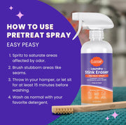 Lume Laundry Stink Eraser - Pretreat Spray & Laundry Brush - Eliminates Body Odor In Clothes - Odor Blasting Enzyme Blend - Makes Your Detergent Work Better - Free And Clear - 16 fluid ounces