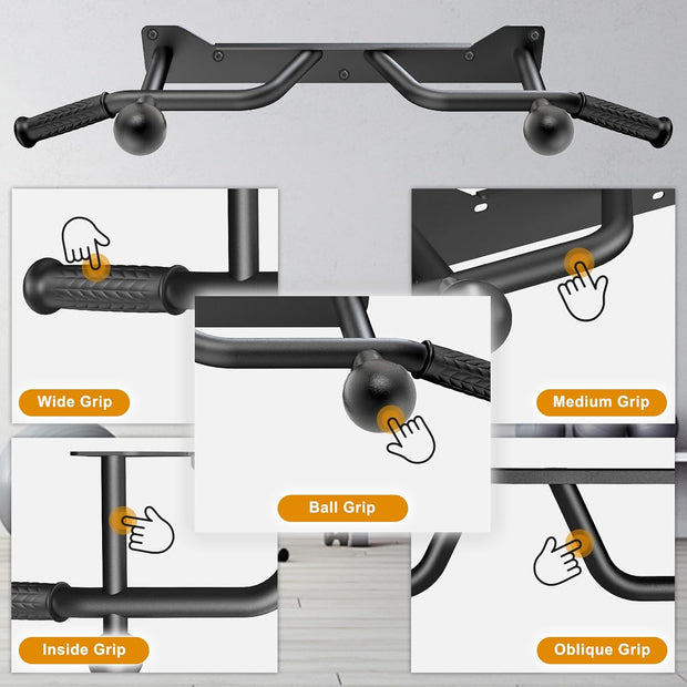Kipika Pull Up Bar for Doorway Wall Mounted Multi-Grip Strength Bar with Resistance Band Hooks | Heavy-Duty Multifunctional Chin Up Bar for Home Gym Workout | 39-Inch Wide 600 Lbs Capacity