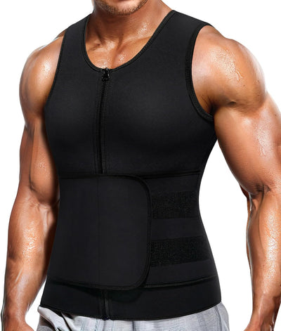 Wonderience Neoprene Sauna Suit for Men Waist Trainer Vest Zipper Body Shaper with Adjustable Tank Top