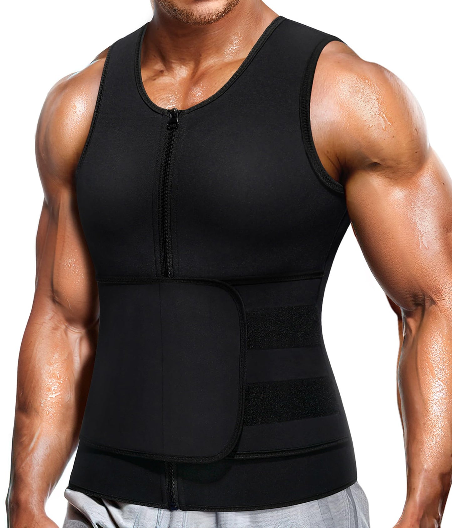 Wonderience Neoprene Sauna Suit for Men Waist Trainer Vest Zipper Body Shaper with Adjustable Tank Top