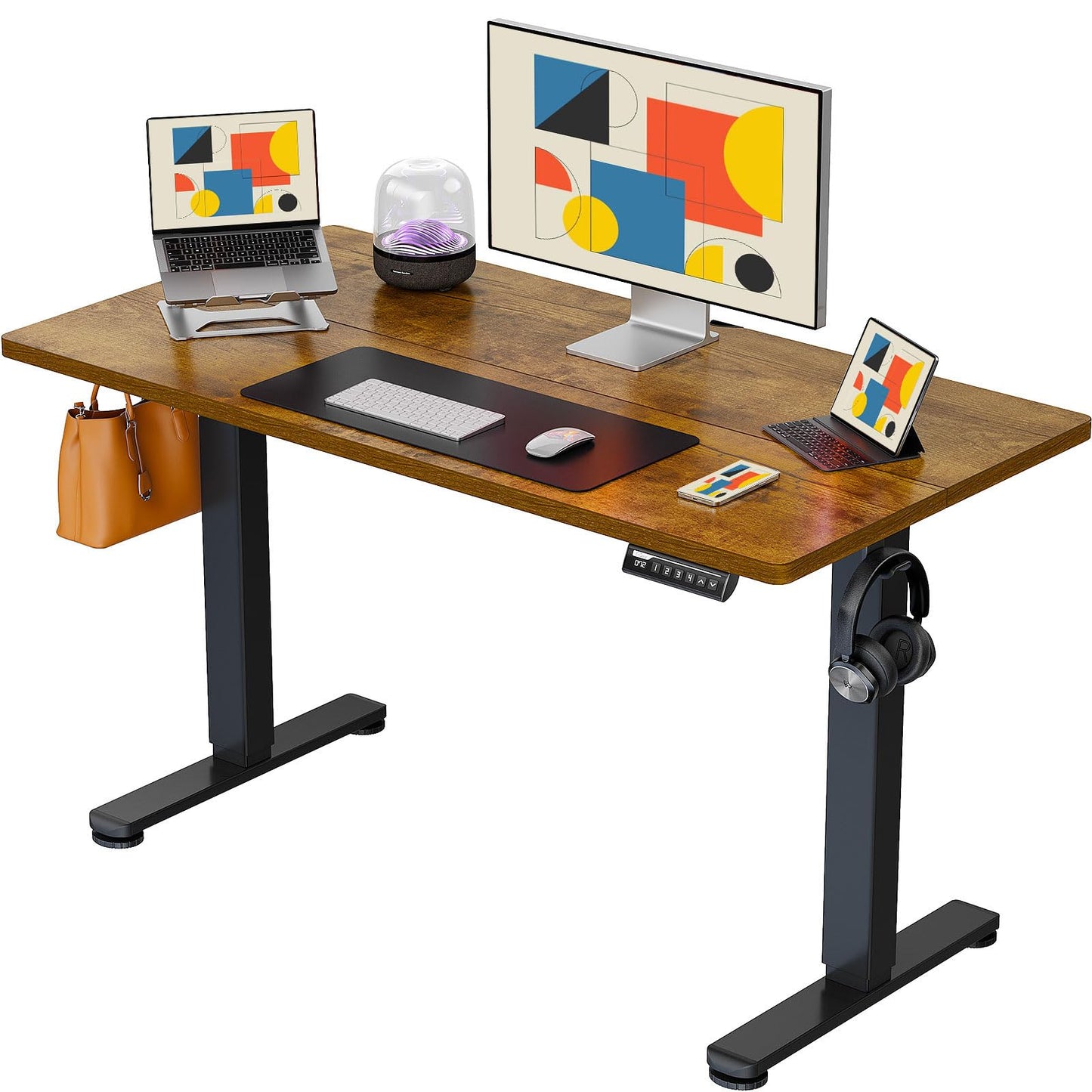 ErGear Height Adjustable Electric Standing Desk, 48 x 24 Inches Sit Stand up Desk, Memory Computer Home Office Desk with Two-Piece Desktop (Black)