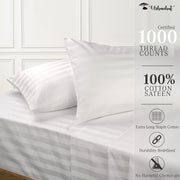 URBANHUT 1000 Thread Count Egyptian Cotton Sheets Damask Striped King Size, Long Staple Soft & Breathable, 4 Pc Bed Sheet Sets, Luxury Hotel Sateen Sheets Fits 16" Deep Pocket - White