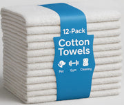 JMR 12 Pack Thin 100% Cotton Utility Towels (20x40 White) - Quick-Dry, Lightweight & Economical for Pets, Gym, Cleaning, Kitchen, Travel, Hair, Auto - Practical Multi-Use Space Saver, Bulk Value
