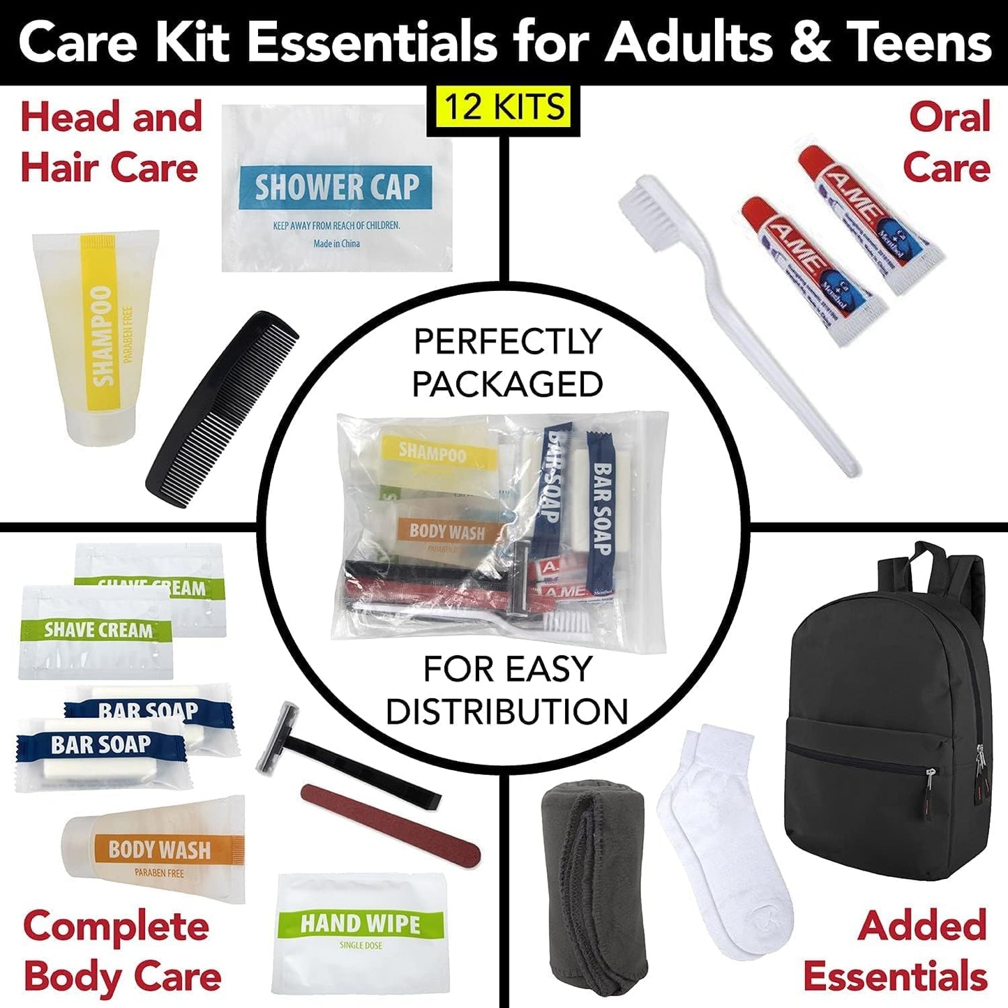 12 Packs of Homeless Care Package Supplies Bulk Hygiene Toiletries, 18 Piece Homeless Winter Survival Supplies Bulk Kits for Distribution