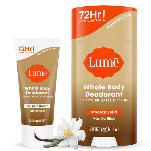 Lume Whole Body Deodorant - Invisible Cream Mini + Solid Stick Bundle - 72 Hour Odor Control - Aluminum & Baking Soda Free, Skin Loving (Lavender Sage)