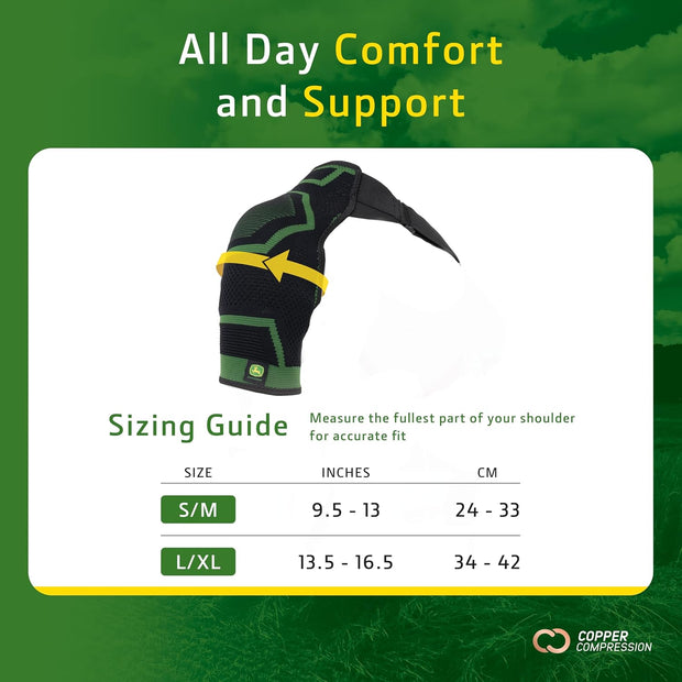 John Deere Shoulder Compression Sleeve by Copper Compression – Rotator Cuff Support for Tendonitis, Frozen Shoulder, Joint Pain & Inflammation – Seamless Knit Brace for Stability & Comfort – S/M