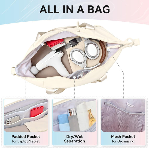 MAXTOP Women's Gym Yoga Duffle Bag with 2 Bonus Shoe Pouches, Multi-Purpose Overnight Travel Bag for Gym Work Dance Sports