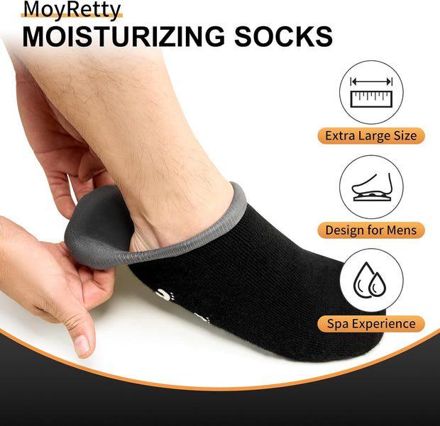 MoyRetty Moisturizing Silicone Socks for Men - Large Size, Ultimate Aloe-Infused Gel for Home Use - Say Goodbye to Dry Cracked Feet Black