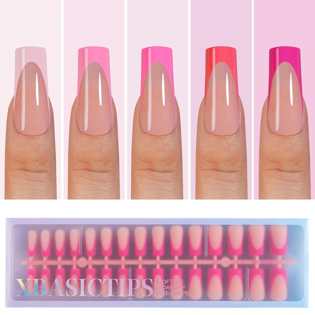 Misssix XBASICTIPS French Tip Press On Nails, 150 Pcs Short Square French Gel Nail Tips, Soft Gel Pre-shaped No File Need Fake Nails for Nail Art DIY Extension Designs, 15 Sizes