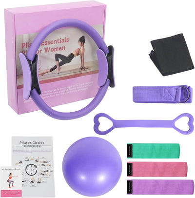 Pilates Ring and Ball Set for Women,Pilates Kit for Home Workouts,Includes Pilates Guide Manual, Magic Circle,Pilates Mini Ball,3PC Resistance Bands