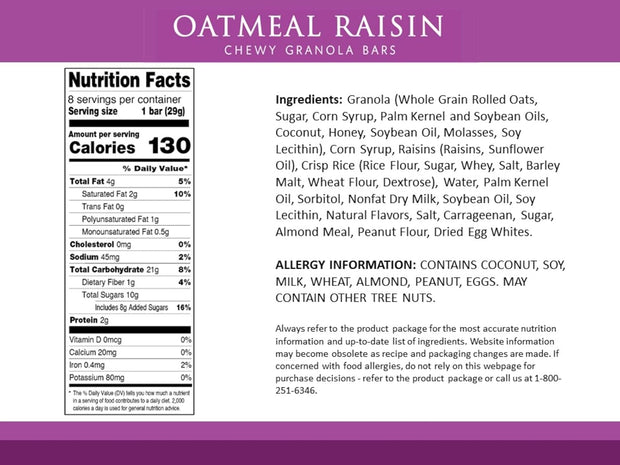 Sunbelt Bakery Oatmeal Raisin Chewy Granola Bars, 40-1.0 OZ Bars (5 Boxes)