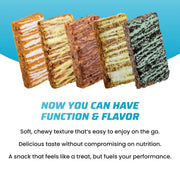 JiMMYBAR! - Sea Salt Caramel Cookies N' Cream - 19g High Protein Bars - 7g Sugar - 12 Count - 58g Health Bars - Natural Peanut Butter Core - Caffeinated Protein Bar For Energy- Hand Drizzled Chocolate