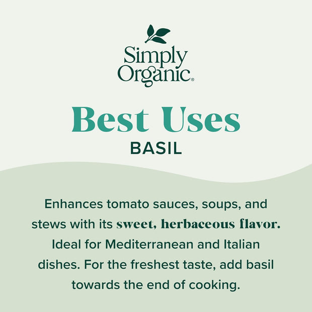 Simply Organic Pure Egyptian Basil Leaf, 0.54 Ounce Bottle, Cut and Sifted, Herbaceous and Aromatic, Popular on Pizza, Kosher
