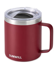 SUNWILL Insulated Coffee Mug with Lid, Travel Tumbler with Handle, 14 oz Stainless Steel Cup for Camping, Office, Home, Powder Coated White