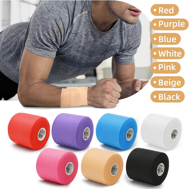 OK TAPE Pre Wrap Tape (4-Rolls) - Athletic Foam Underwrap for Sports, Protect for Ankles Wrists Hands and Knees, 2.75 Inches x 30 Yards - Black/Pink/Beige/White