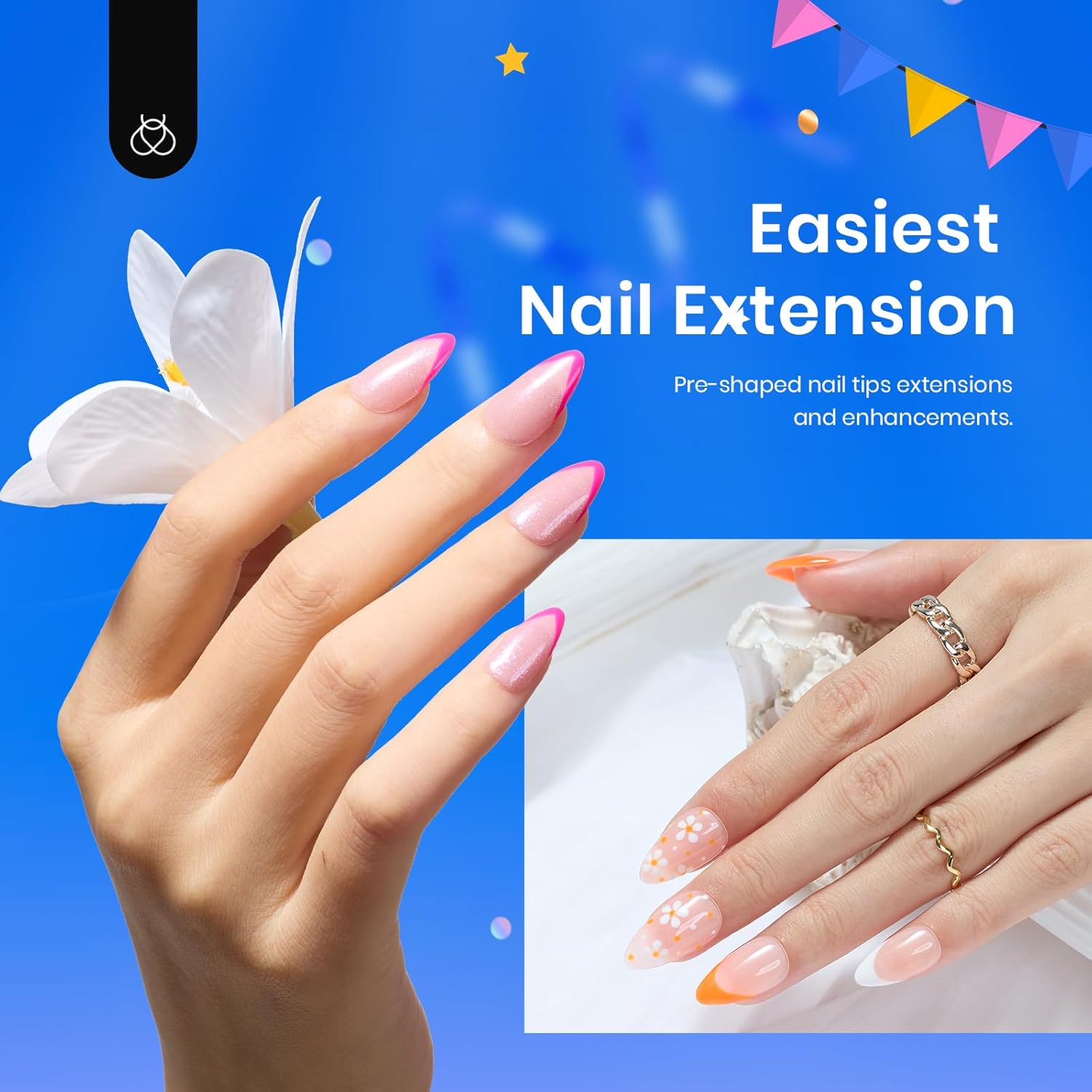 Beetles Gel Nail Kit Short Almond, 240Pcs Easy Nail Extension Set Shaped Clear Tips with 5 in 1 Nail Glue Base & Top Coat and Mini UV Lamp, Nail Tips Art Acrylic Nail Kit Gifts for Women