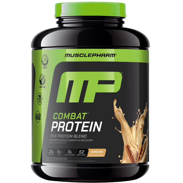MusclePharm Combat Protein Powder, Chocolate Milk Flavor, Fuels Muscles for Productive Workouts, 5 Protein Sources Including Whey Protein Isolate & Egg Albumin, Gluten Free, 2 lb, 24 Servings