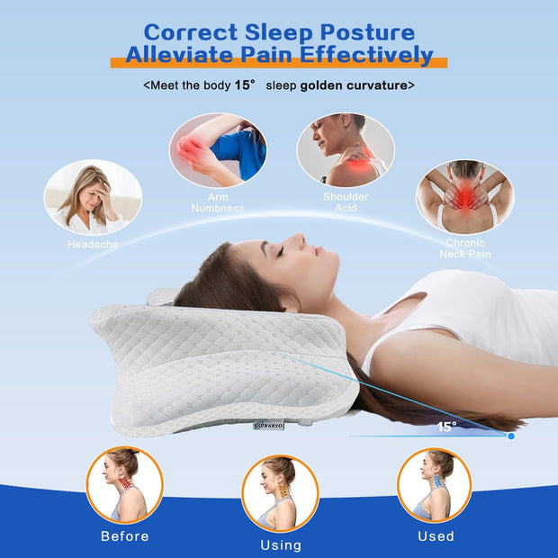 Pain Relief Cervical Pillow for Neck Support,Adjustable Ergonomic Pillow Cozy Sleeping,Odorless Orthopedic Memory Foam Pillows,Contour Bed Pillow for Side Back Stomach Sleeper