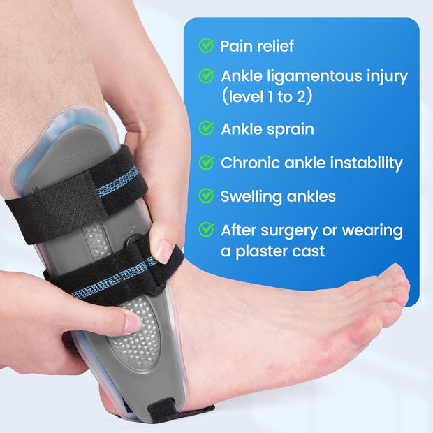 Velpeau Ankle Stabilizer Brace for Sprain, Ligament Injury (Grade 1 to 2), Tendonitis, Adjustable Stirrup Ankle Support Splint for Women and Men,Reversible Left & Right Foots,One Size(Foam Pads, Blue)