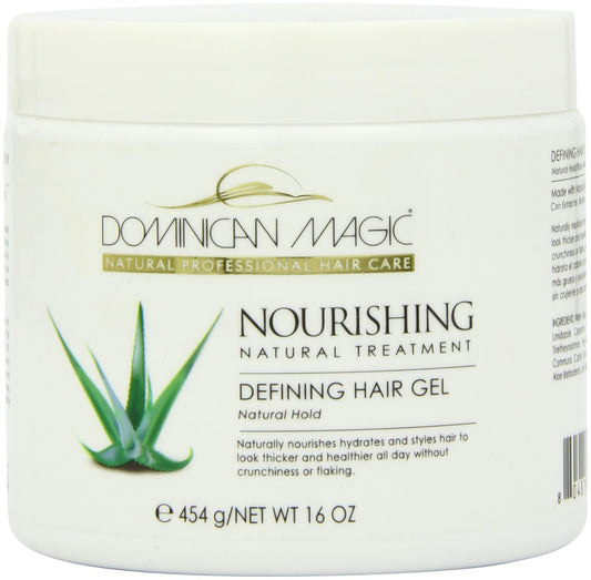Dominican Magic Hair Styling Gel - Strong Hold & Frizz Control - Aloe Vera - Enriched with Natural Extracts for Shine & Moisture - All Hair Types - No Flakes, No Crunch - 16Oz