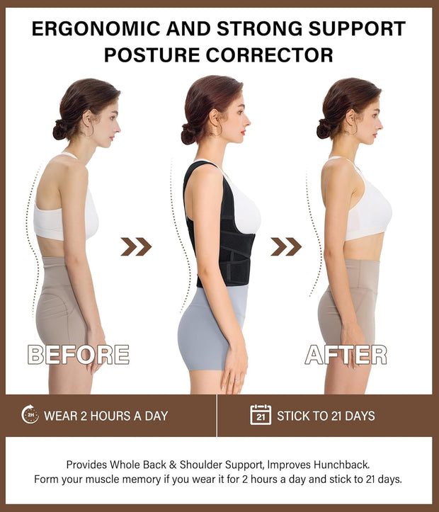 URSEXYLY Back Brace Posture Corrector for Women and Men, Breathable Shoulder Brace, Upper and Lower Back Pain Relief, Adjustable Full Back Support(Medium,Black)