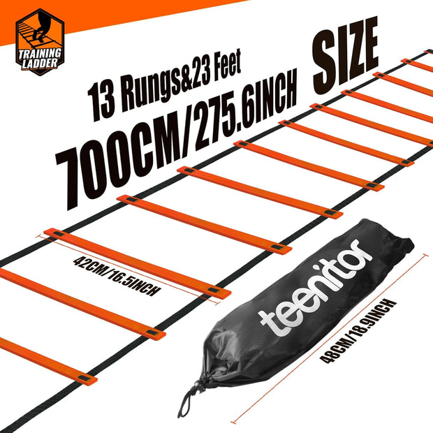 Teenitor Agility Ladder Speed Ladder Training Ladder for Soccer, Speed, Football Fitness Feet Training Carry Bag Agility Training Equipment 13 rungs, 23 feet