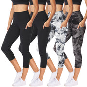 NexiEpoch 4 Pack Leggings for Women with Pockets- High Waisted Tummy Control for Workout Running Capri Yoga Pants