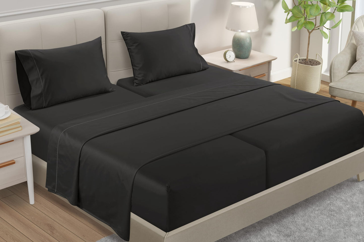 100% Egyptian Cotton Sheets King Size Sheets Set with Fully Elasticated Fitted Sheet & Pillowcase sets, 800 TC Hotel Collection Deep Pocket King Sheet Set, No Pill Soft Breathable Luxury White Bedding