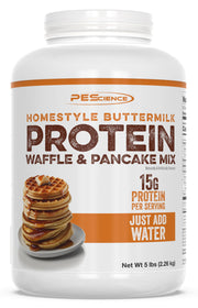 PEScience Protein Pancake & Waffle Mix, Homestyle Buttermilk, 15g High Protein Snacks, Whey and Casein Blend, 12 Servings, Just Add Water