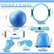 Poen Home Pilates Kit for Women Pilates Equipment Ring and Ball Set with Stretching Strap 8 Resistance Bands Non Slip Socks Gym Back Bags Exercise Equipment for Workout