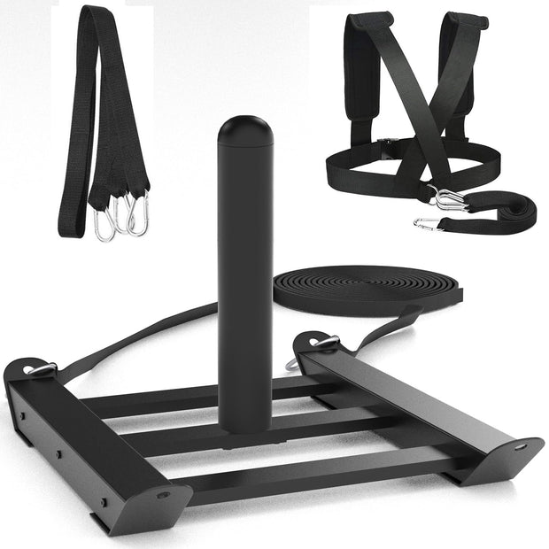 Moricher Weight Sled with Harness, Heavy Duty Fitness Strength Training Sled Workout Sled for Athletic Exercise and Speed, Suitable for 1" and 2" Weight Plates