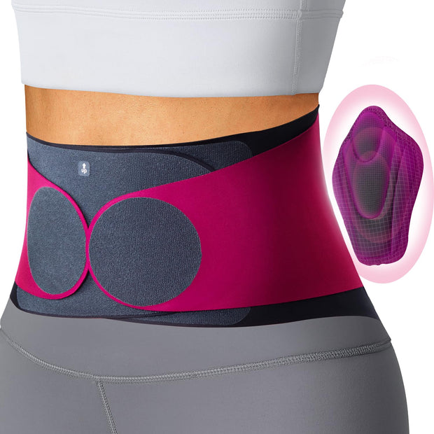 Ultra Thin Back Brace for Lower Back Pain Women, Enhanced Lumbar Support System, Seamless Yoga Fabric, Slim-Fit & Invisible, Wear under Clothes, Sciatica, Posture, Lifting, Rose, Size L