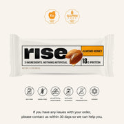 Rise Breakfast Whey Protein Bars Almond Honey, 18g Protein, 2.01 oz (12 Pack)