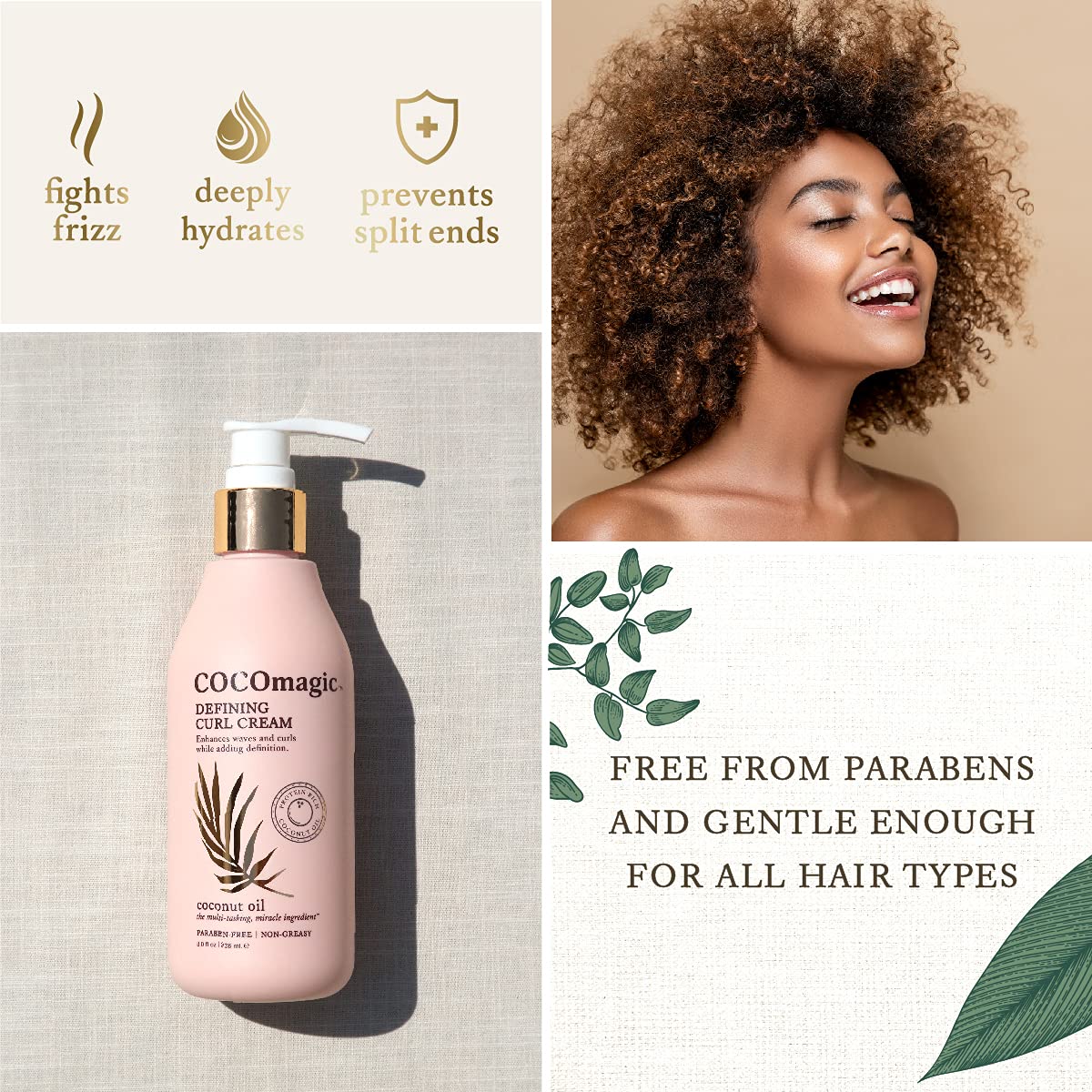 Cocomagic Defining Curl Cream | Extra Frizz Control | Protects Against Split Ends and Breakage | Paraben Free, Cruelty Free, Made in USA (8 oz)