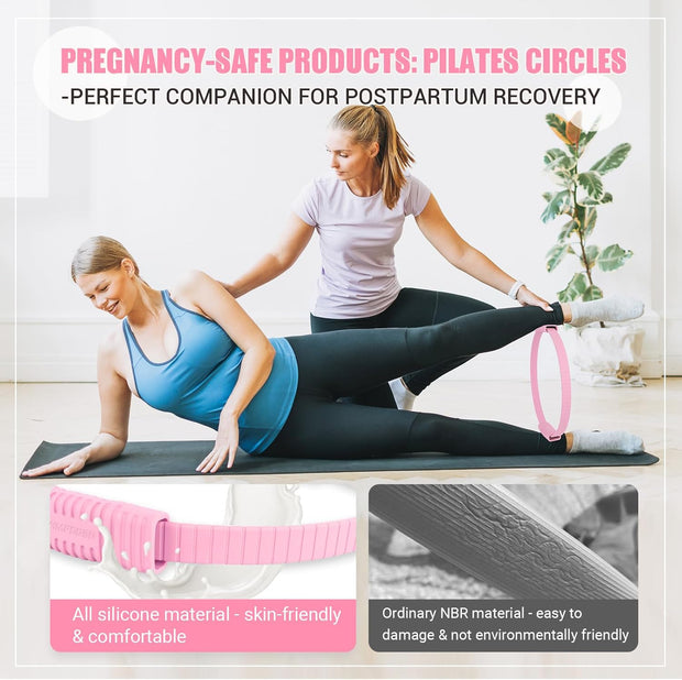 Pilates Ring Set, Pilates Essentials Kit with Pilates Ring and Ball, 3 Resistance Bands, Portable Bag & Training Poster, at Home Pilates Starter Workouts Equipment Kit for Women