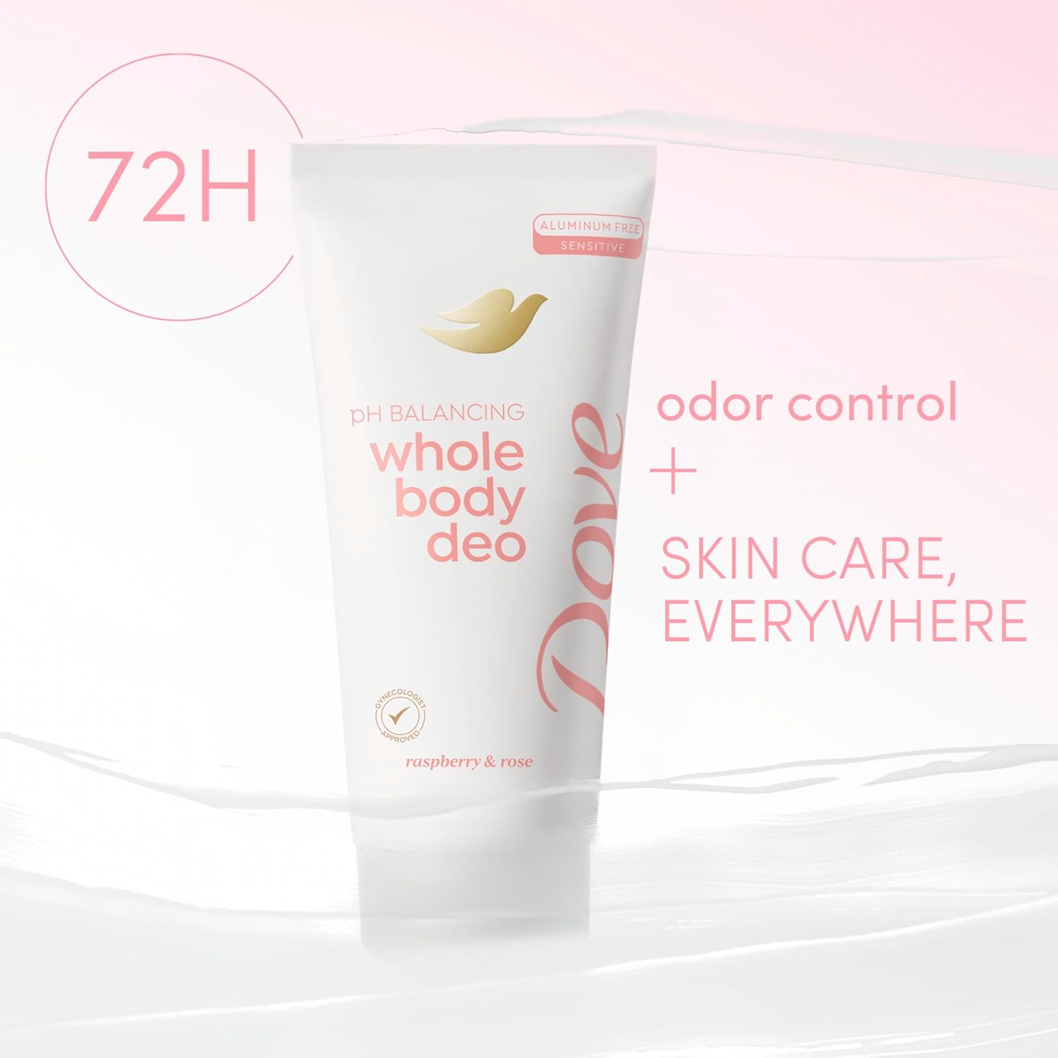 Dove Whole Body Deodorant Aluminum Free pH Balancing Cream Raspberry & Rose for 72h Odor Control 2.5 Oz