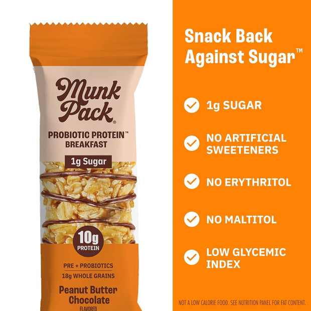 Munk Pack Sampler Pack Probiotic Protein Snack Bars Stocking Stuffers | 10g Plant Protein, 1g Sugar, 6g Fiber |Diabetic-Friendly Ideal Breakfast Bars - On-the-Go Snacks, Gluten-Free, Non-GMO | 5 Count