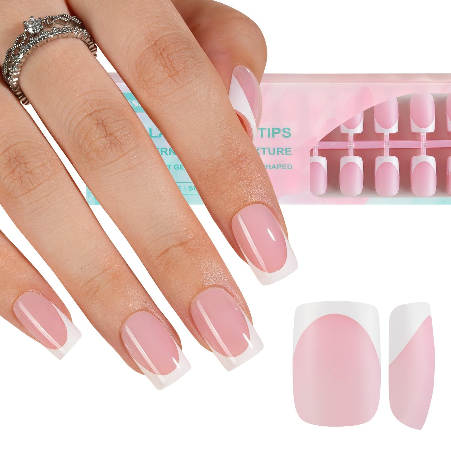 Misssix Deep French Gel Nail Tips, 150Pcs French Tip Press on Nails Long Square Brown, No Need to File 3 in 1 Tips Pre-lasting, Fake Nails for Nail Art DIY 15 Sizes