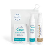 Travel Essentials | Hygiene Kit | Travel Toiletry Kit | Travel Size | Spray Hand Sanitizer Tangerine Coriander Scent | Surface Wipes | Individual Travel Wipes | Surface Cleaner | With Essential Oils